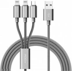 ���� Rock 3 in 1 charging cable w/ version A/USBA TO lightning+lightning+micro/ 1,2M Tarnish (RCB0436-Tar