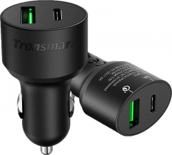   Tronsmart C2PTU Quick Charge 3.0 & Type-C Dual Ports Car Charger Black