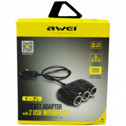 Розгалужувач автомобільного прикурювача AWEI C-35 3Ports/2USB/3,1A Black Фото Розгалужувач автомобільного прикурювача AWEI C-35 3Ports/2USB/3,1A Black