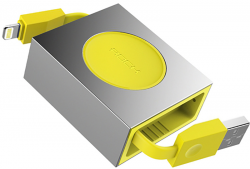  Rock Lightning Retractable Charge & Sync Cable 0,8M Yellow (RCB0547-Yellow)