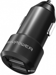   RAVPower Metal Dual USB Car Charger 24W 4.8A with iSmart 2.0 Charging Tech (RP-VC006BK) Black