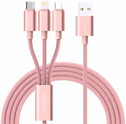  Rock 3 in 1 charging cable w/ version B/USBA TO lightning+Type C+micro/ 1,2M Rose Gold (RCB0437-Rose