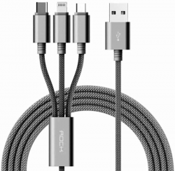 Rock 3 in 1 charging cable w/ version B/USBA TO lightning+Type C+micro/ 1,2M Tranish (RCB0437-Trani) Фото Rock 3 in 1 charging cable w/ version B/USBA TO lightning+Type C+micro/ 1,2M Tranish (RCB0437-Trani)